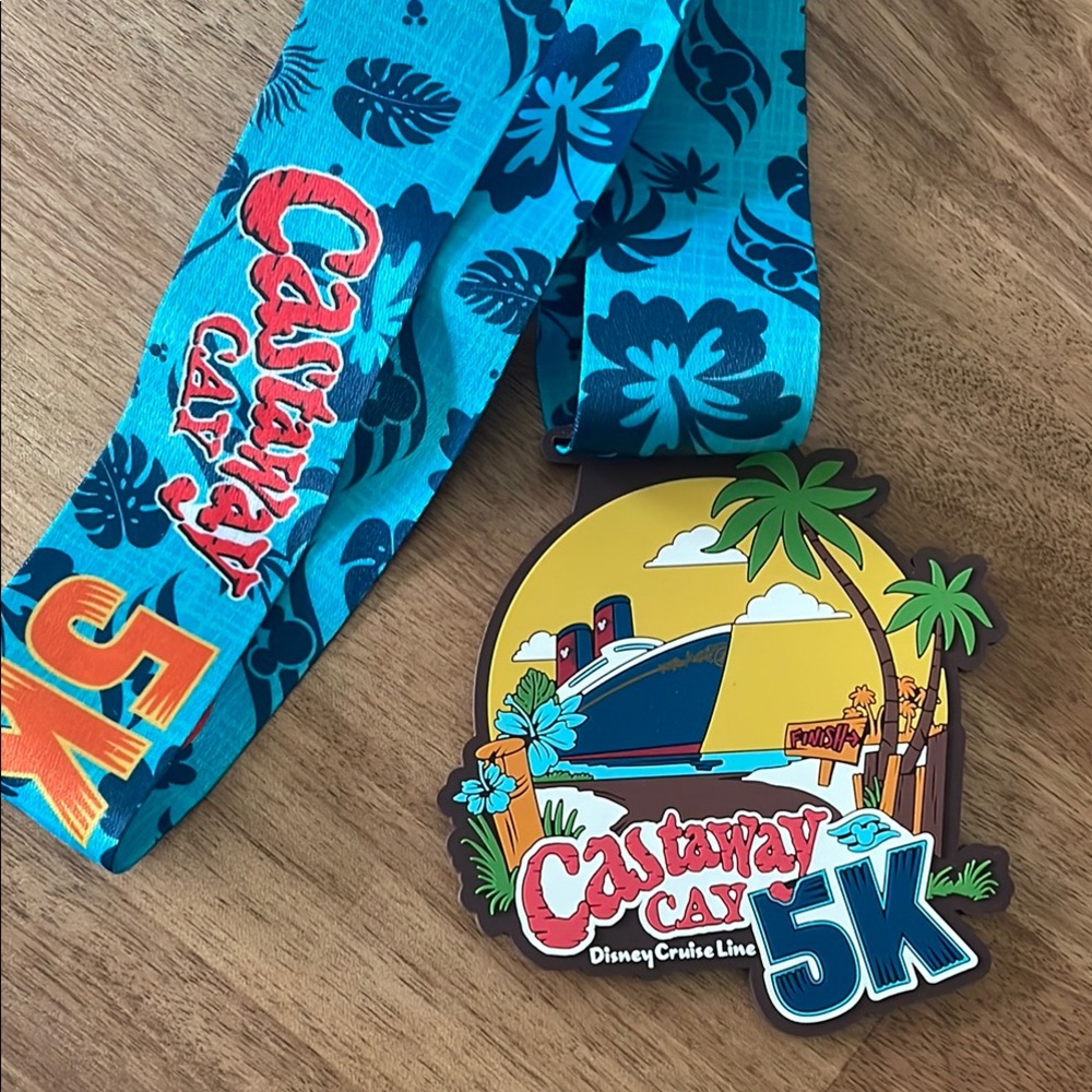 Disney Cruise Line Castaway Cay 5k medal with cruise ship
